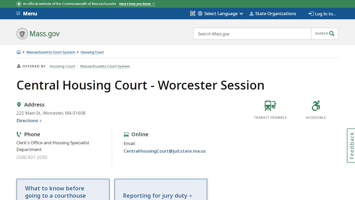 Central Housing Court - Worcester Session | Mass.gov