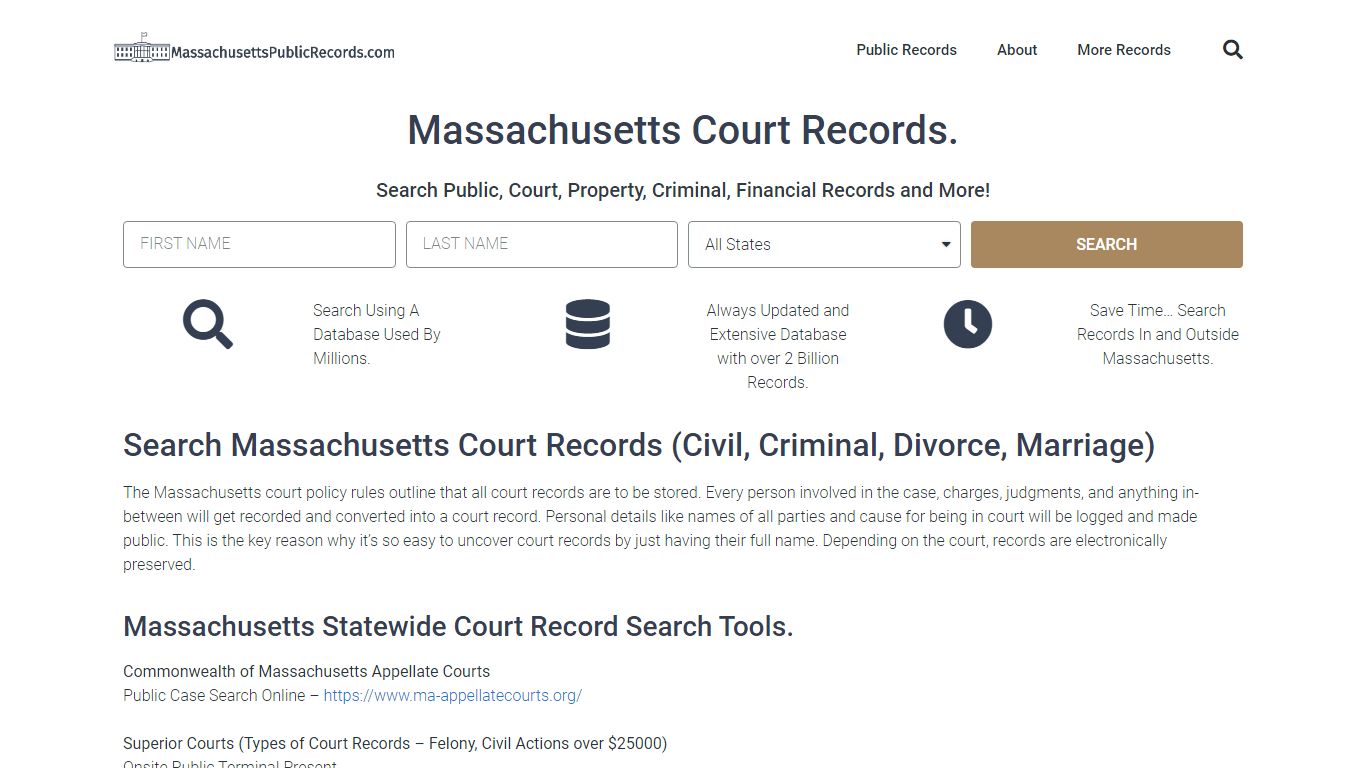 Massachusetts Court Records: MassachusettsPublicRecords.com